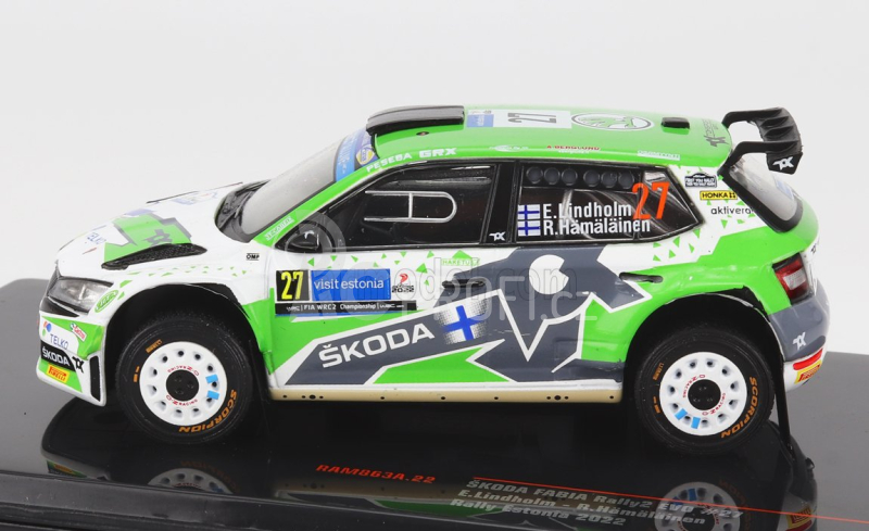 Ixo-models Škoda Fabia Rally2 Evo N 27 Rally Estland 2022 1:43, zelenobílá