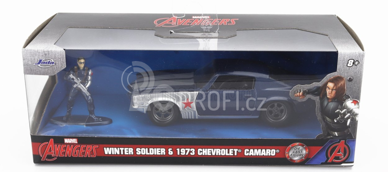 Jada Chevrolet Camaro Coupe 1973 With Winter Soldier Figure 1:32 Modrá Stříbrná