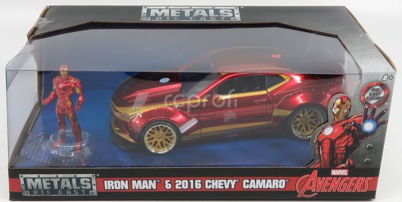 Jada Chevrolet Camaro Coupe With Iron Man Figure 2016 1:24 Červené Zlato