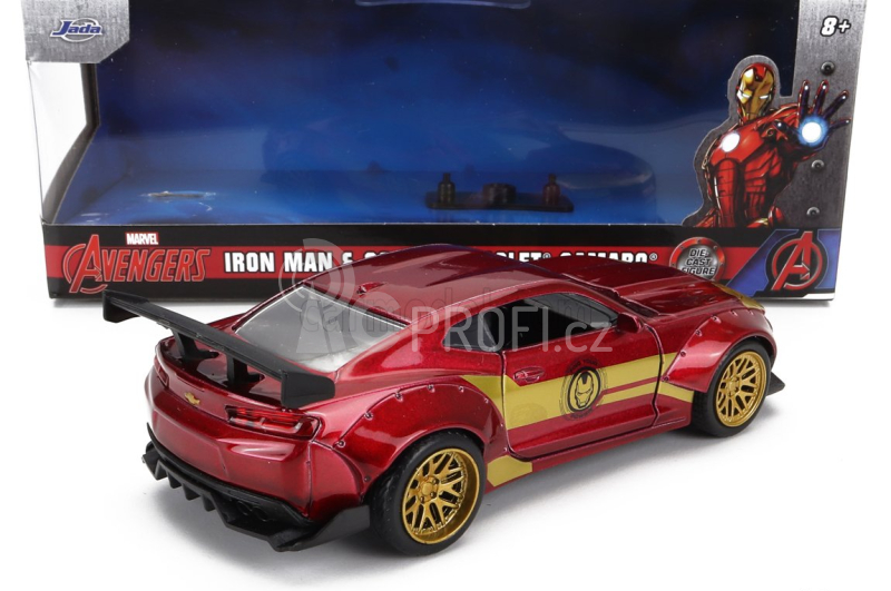 Jada Chevrolet Camaro Coupe With Iron Man Figure 2016 1:32 Červené Zlato