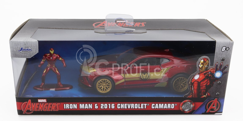 Jada Chevrolet Camaro Coupe With Iron Man Figure 2016 1:32 Červené Zlato