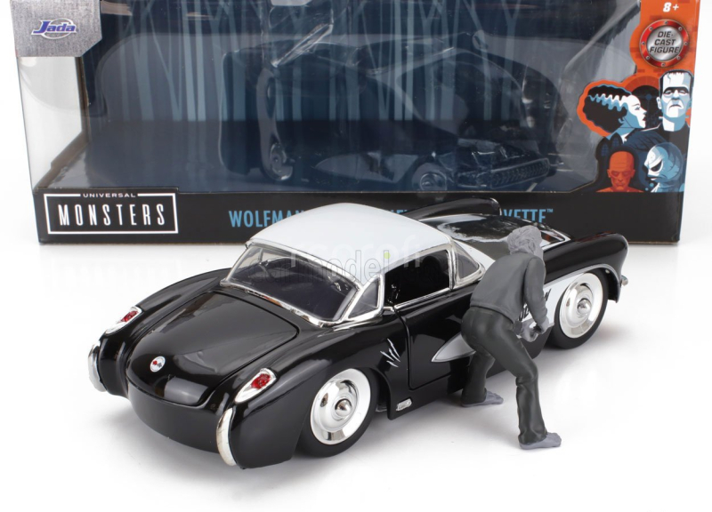 Jada Chevrolet Corvette With Wolfman Figure 1957 1:24 Černá Bílá