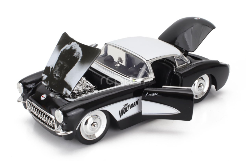 Jada Chevrolet Corvette With Wolfman Figure 1957 1:24 Černá Bílá