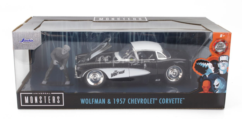Jada Chevrolet Corvette With Wolfman Figure 1957 1:24 Černá Bílá