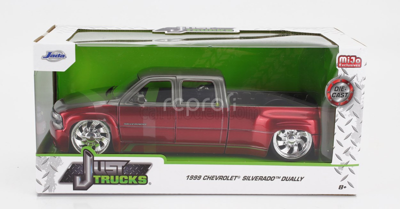 Jada Chevrolet Silverado Pick-up Dually 1999 1:24 Červená Stříbrná