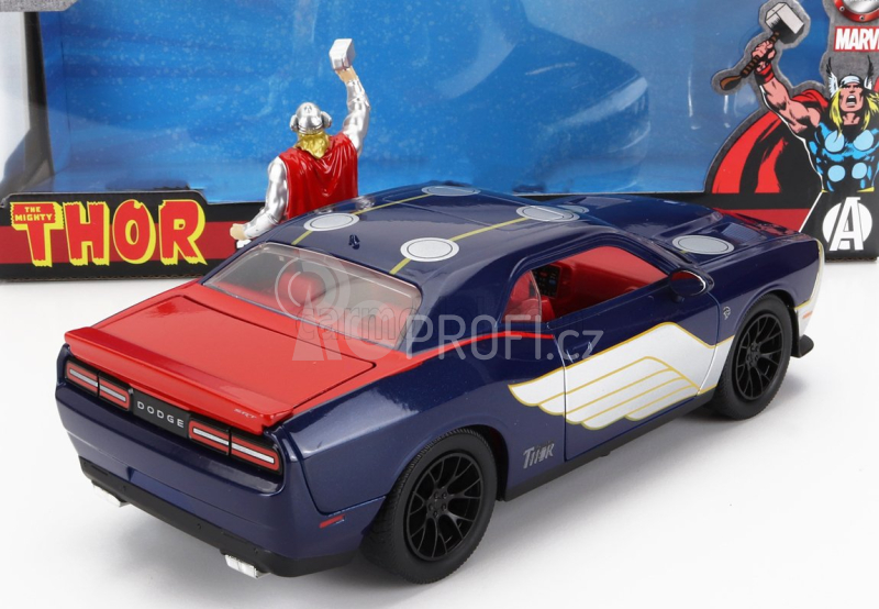 Jada Dodge Challenger Srt8 With Thor Figure 2015 1:24 Modrá Stříbrná