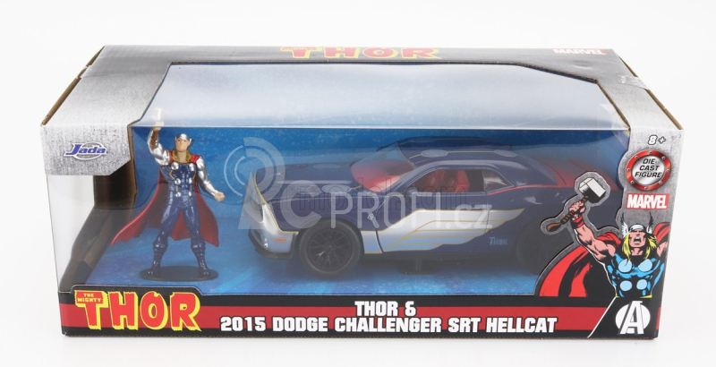 Jada Dodge Challenger Srt8 With Thor Figure 2015 1:24 Modrá Stříbrná