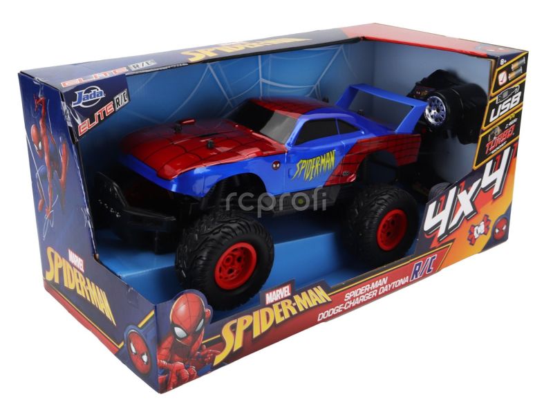 Jada Dodge Charger Daytona Spiderman Marvel 1969 1:12 Modrá Červená