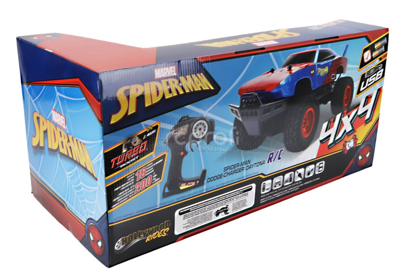 Jada Dodge Charger Daytona Spiderman Marvel 1969 1:12 Modrá Červená