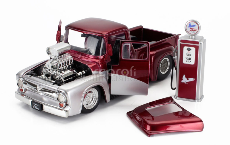Jada Ford usa F-100 Pick-up Custom With Fuel Pump 1956 1:24 Červená Stříbrná