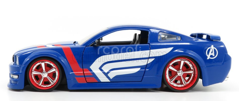 Jada Ford usa Mustang Gt Coupe 2006 With Captain America Figure 1:24 Modrá Červená Bílá
