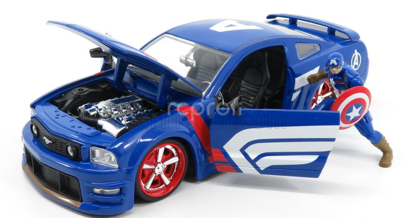 Jada Ford usa Mustang Gt Coupe 2006 With Captain America Figure 1:24 Modrá Červená Bílá