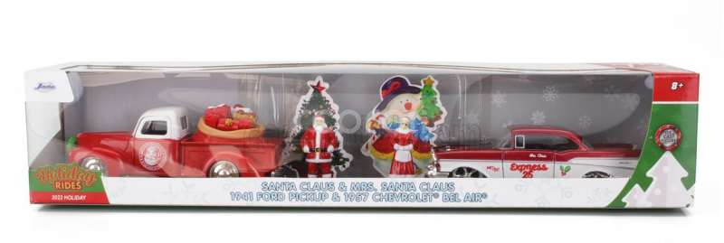 Jada Ford usa Set Holiday Rides 2022 - Pick-up 1941 With Chevrolet Bel Air 1957 With Santa Claus (babbo Natale) & Mrs. Santa Claus Figures 1:32 Červená Met Bílá