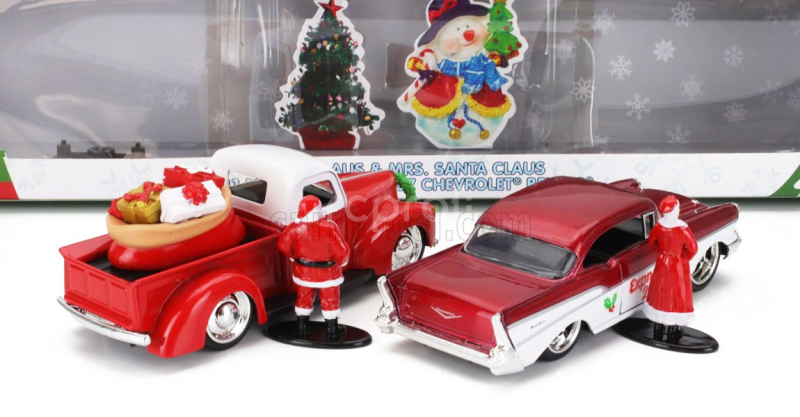 Jada Ford usa Set Holiday Rides 2022 - Pick-up 1941 With Chevrolet Bel Air 1957 With Santa Claus (babbo Natale) & Mrs. Santa Claus Figures 1:32 Červená Met Bílá