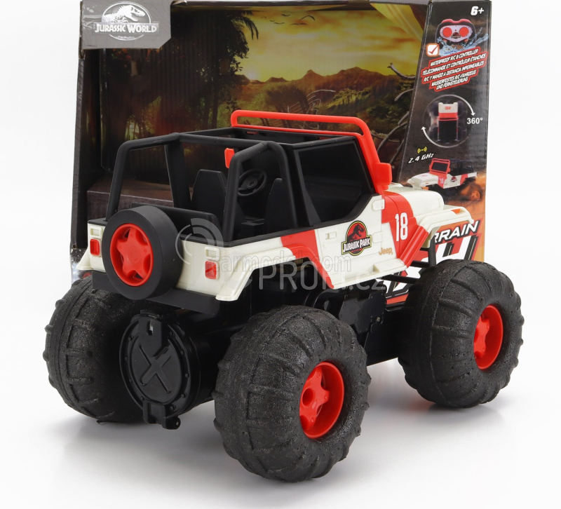 Jada Jeep Wrangler Sea And Water Land Open 2015 - Jurassic World 1:16 Bílá Červená