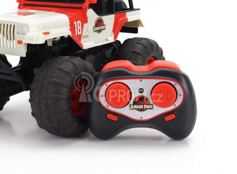 Jada Jeep Wrangler Sea And Water Land Open 2015 - Jurassic World 1:16 Bílá Červená