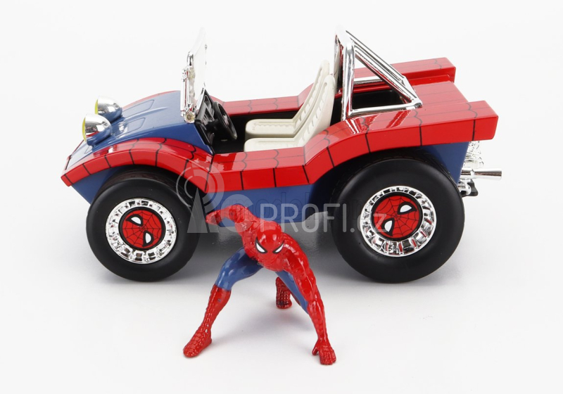 Jada Mayers manx Buggy With Spiderman Figure Marvel 1964 1:24 Modrá Červená
