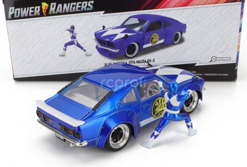 Jada Mazda Rx-3 With Power Rangers Figure 1974 1:24 Modrá Bílá