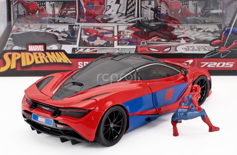 Jada Mclaren 720s With Spiderman Figure Marvel 2018 1:24 Červená Modrá