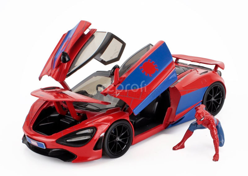 Jada Mclaren 720s With Spiderman Figure Marvel 2018 1:24 Červená Modrá
