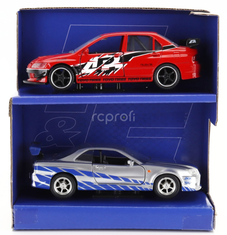 Jada Nissan Set 2x Fast & Furious - Skyline Gt-r 2002 - Mitsubishi Lancer Evolution Ix 2006 1:32 Červená Stříbrná Modrá