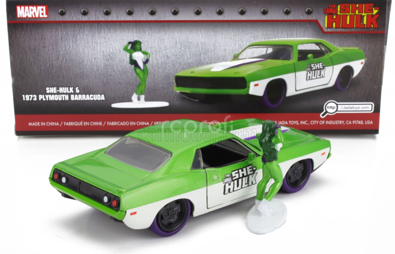 Jada Plymouth Barracuda With She-hulk Figures 1973 1:32 Zelená Bílá