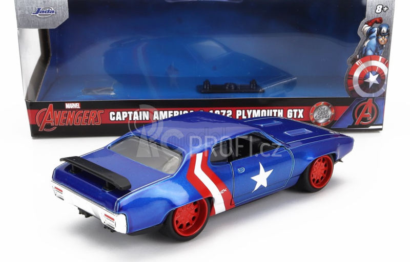 Jada Plymouth Gtx With Captain America Figure 1972 1:32 Modrá Červená Bílá