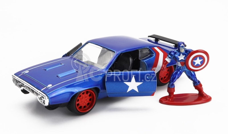 Jada Plymouth Gtx With Captain America Figure 1972 1:32 Modrá Červená Bílá