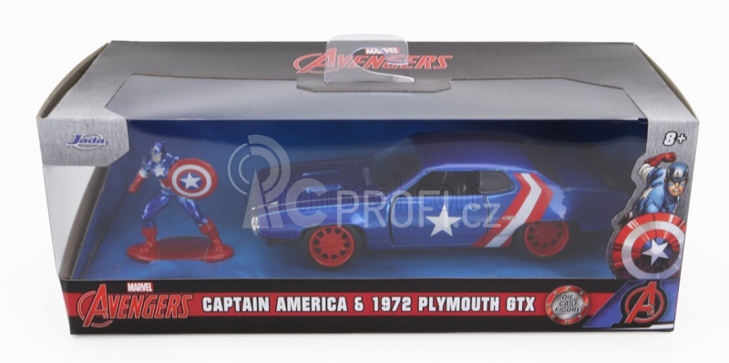 Jada Plymouth Gtx With Captain America Figure 1972 1:32 Modrá Červená Bílá