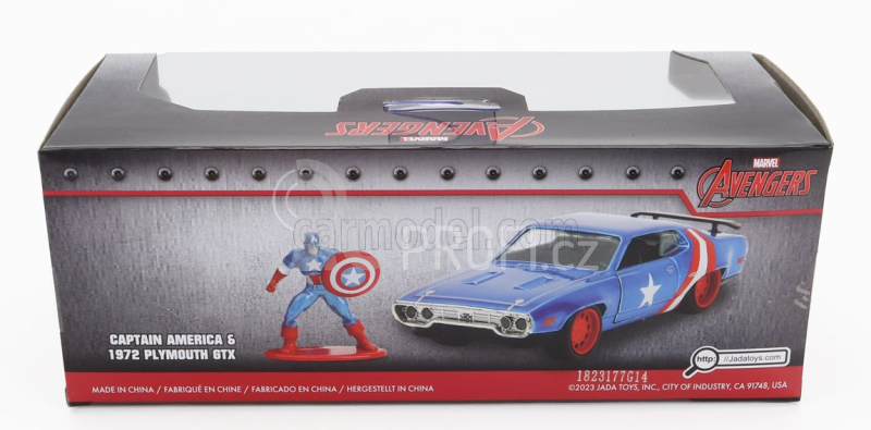 Jada Plymouth Gtx With Captain America Figure 1972 1:32 Modrá Červená Bílá