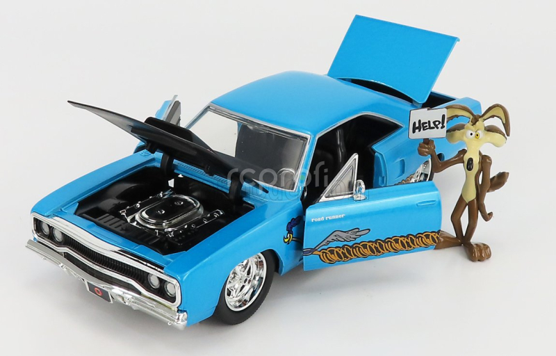 Jada Plymouth Road Runner Coupe 1970 With Wile E. Coyote Figure - Looney Tunes 1:24 Blue