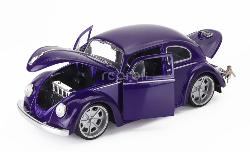 Jada Volkswagen Beetle Maggiolino Custom With Wednesday Addams & Thing Figure 1959 1:24 Modrá Černá