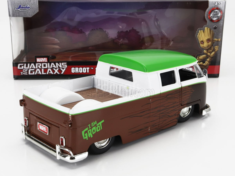 Jada Volkswagen T1 Double Cabine Pick-up 1963 With Groot Figure - Guardians Of The Galaxy 1:24 Hnědá Bílá Zelená