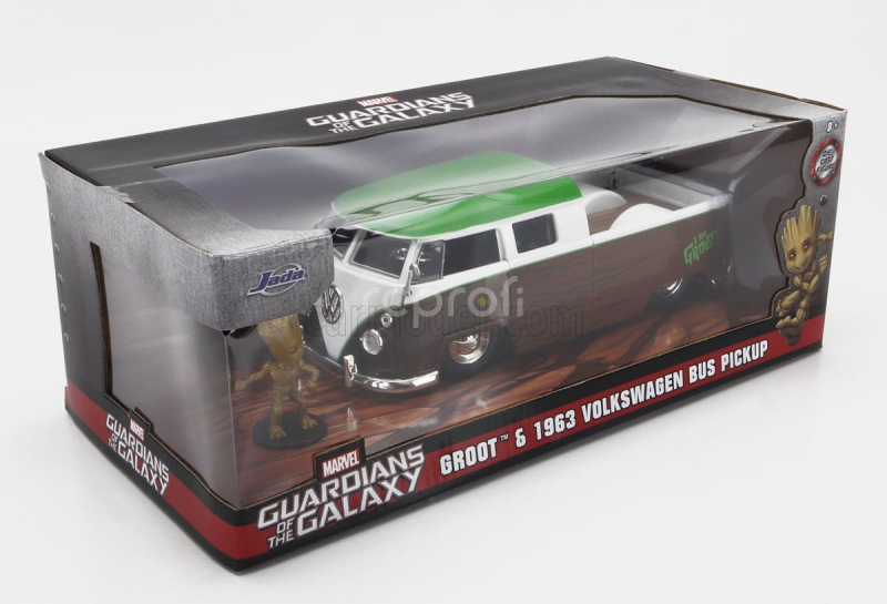 Jada Volkswagen T1 Double Cabine Pick-up 1963 With Groot Figure - Guardians Of The Galaxy 1:24 Hnědá Bílá Zelená