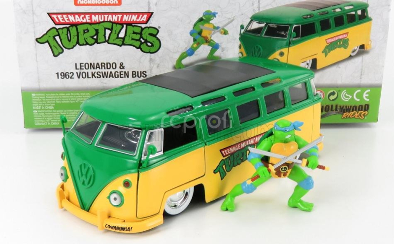 Jada Volkswagen T1 Minibus 1962 - Tmnt Leonardo Ninja Turtles - Tartarughe Ninja 1:24 Žlutá Zelená