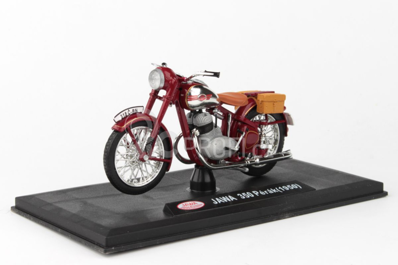 Abrex Jawa 350 Pérák (1950) 1:18 - Tmavě červená - s brašnami