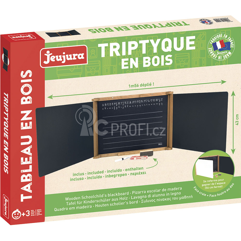 Jeujura Dřevěná trojkřídlá multifunkční tabule 156x43 cm s příslušenstvím