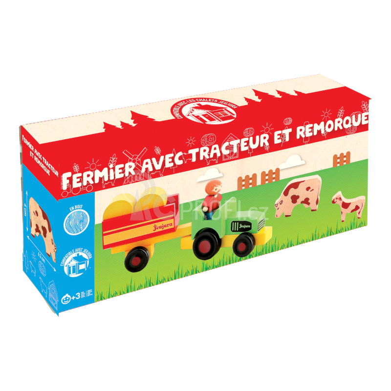 Jeujura Dřevěné figurky ke stavebnicím Farmář s traktorem 7 dílů