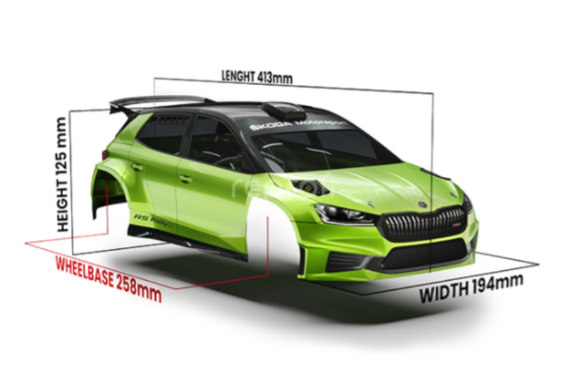 Karoserie čirá ŠKODA Fabia RS Rally2 1/10 rally 190mm, tvrdá 1,2 mm