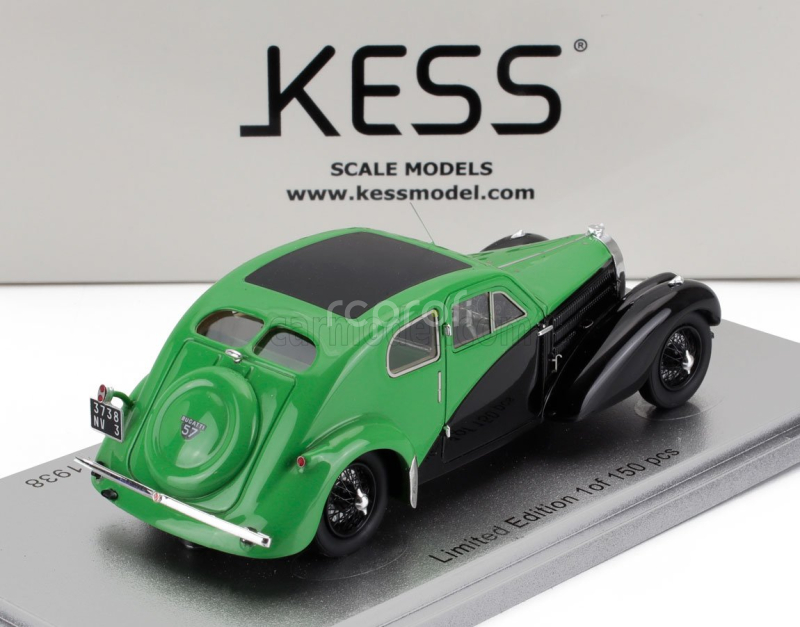 Kess-model Bugatti 57c S/n.57335 Coupe Aerodynamique Closed Roof 1938 1:43 Zelená Černá