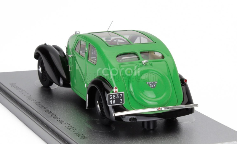 Kess-model Bugatti 57c S/n.57335 Coupe Aerodynamique Panoramic Roof 1938 1:43 Zelená Černá