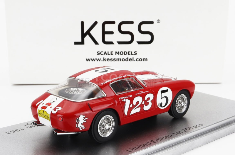 Kess-model Ferrari 250mm Sn0352mm Berlinetta Pininfarina N 5 Iv Carrera Panamericana Mexico 1953 R.echeverria - P.villegas 1:43 Červená Bílá