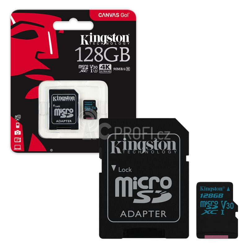 Kingston Canvas Go! MicroSDXC 128GB UHS-I U3 + SD adaptér