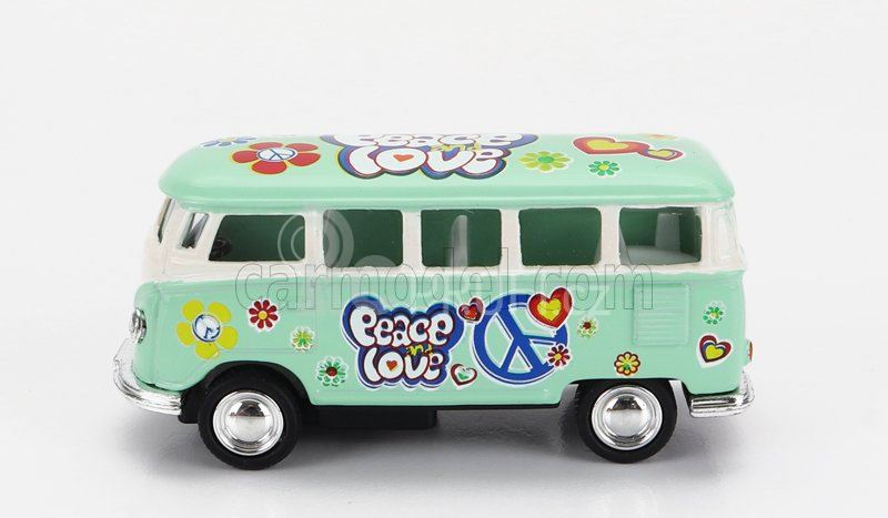 Kinsmart Volkswagen T1 Samba Minibus Flower 1962 - Without Box 1:64 Světle Zelená
