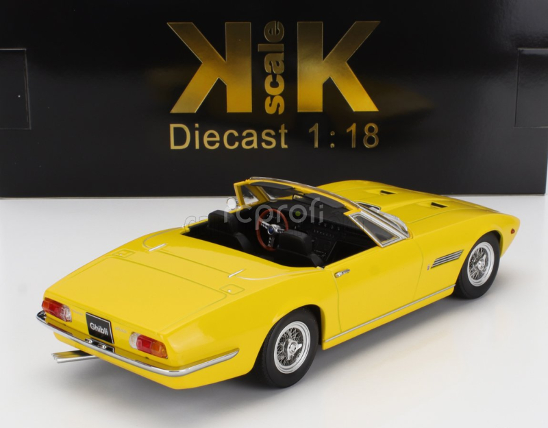 Kk-scale Maserati Ghibli Spider Cabriolet Open 1970 - Spoked Rims - Cerchio A Raggio 1:18 Žlutá