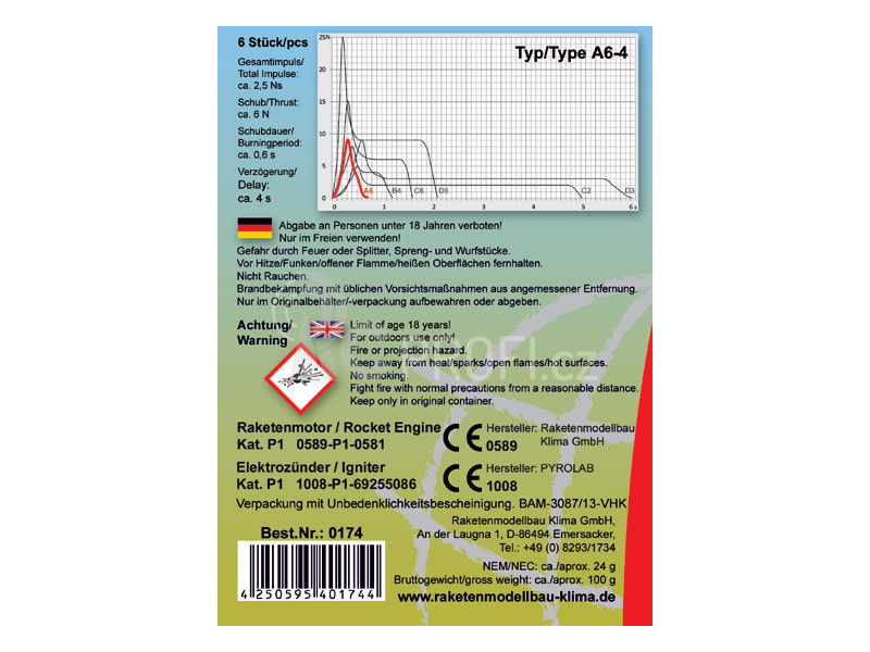 Klima raketový motor A6-4 EL (30ks)