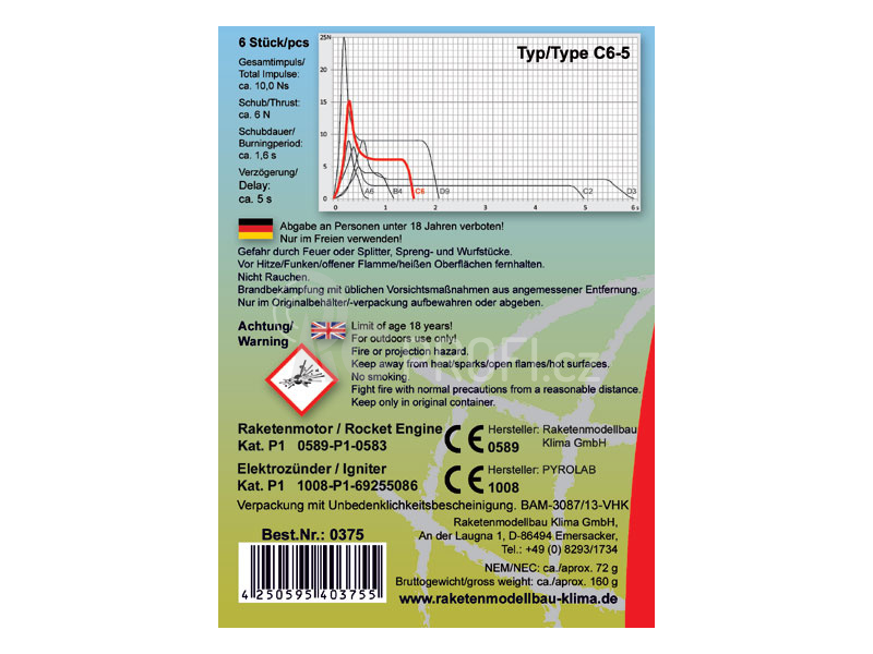 Klima raketový motor C6-5 EL (6ks)