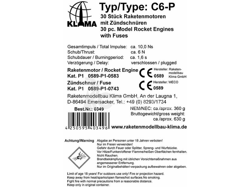 Klima raketový motor C6-P (30ks)