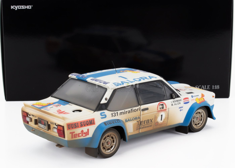 Kyosho Fiat 131 Abarth (dirty And Night Version) N 1 Winner Rally 1000 Lakes 1980 Markku Alen - Ilkka Kivimaki 1:18 Bílá Světle Modrá