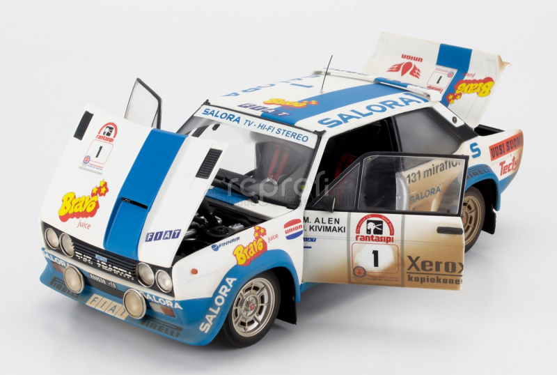 Kyosho Fiat 131 Abarth (dirty And Night Version) N 1 Winner Rally 1000 Lakes 1980 Markku Alen - Ilkka Kivimaki 1:18 Bílá Světle Modrá